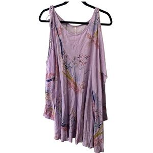 NWTs Free People Clear Skies Cold Shoulder Asymmetrical Tunic Top Purple Sz L